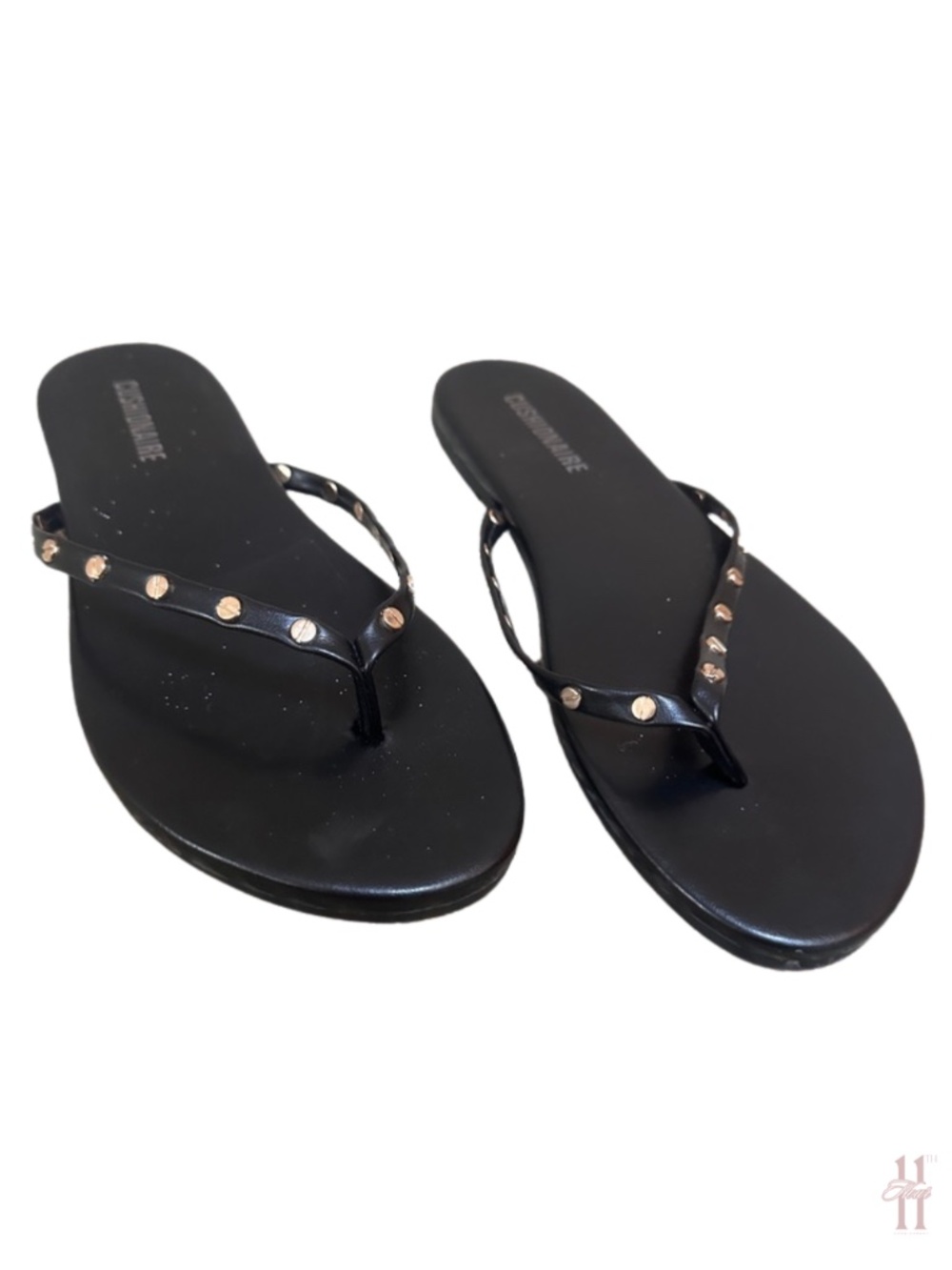 Cushionaire Black Gold Studded Flip Flops - Women's 7.5